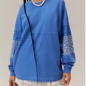 Urban Outfitters BDG Long Sleeve Top with White Embroidered Sleeves